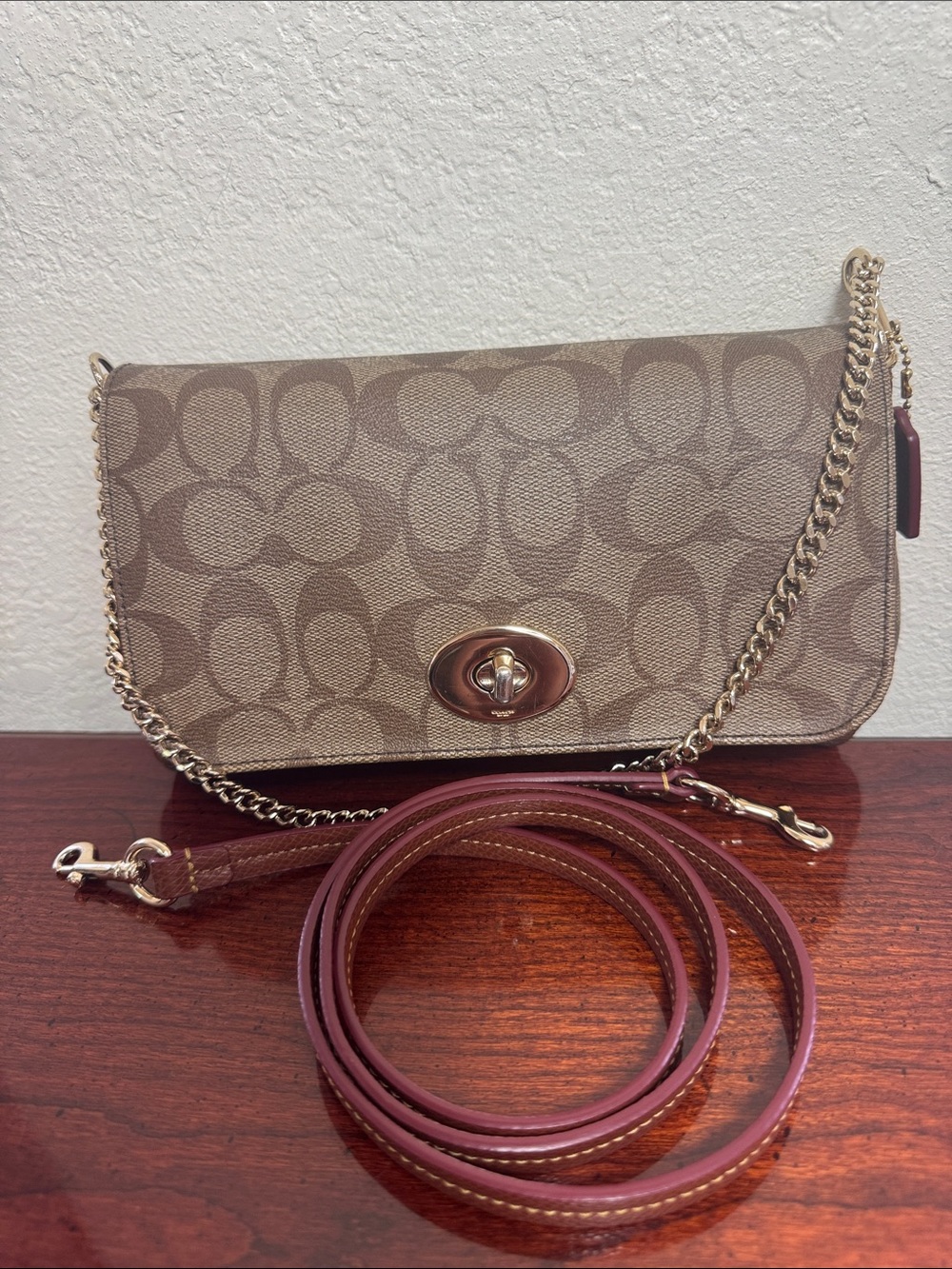 Coach Ruby Signature Canvas Crossbody with Rust Trim